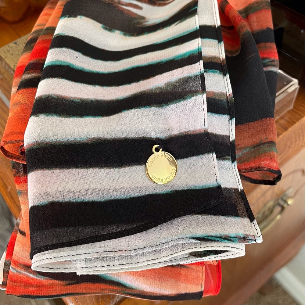 Calvin Klein Tiger 🐅 Zebra 🦓 a striped Chiffon Scarf + CK Charm